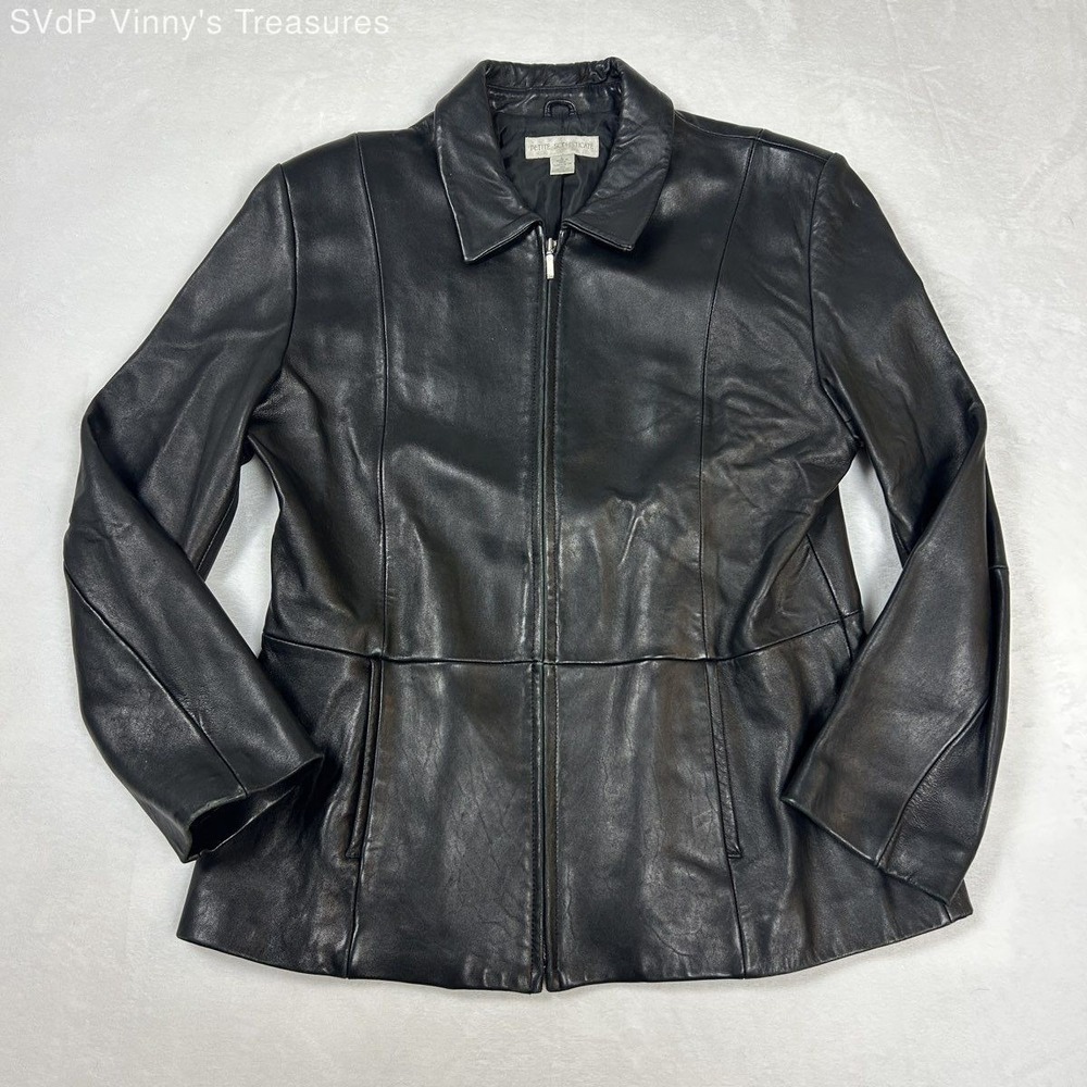 Vintage 90s Petite Sophisticate Women's Black Genuine Leather Jacket Size L